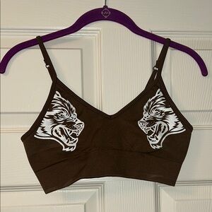 Darc Sport Brown Sports Bra with Wolf Design